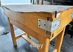 Antique Butcher Block Table with 3 Vintage Meat Cleavers
