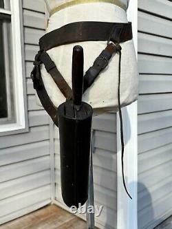 Antique Butcher's Block Knife Sheath/Belt Leather Wrapped + Trade Knife 1800's