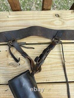 Antique Butcher's Block Knife Sheath/Belt Leather Wrapped + Trade Knife 1800's