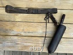 Antique Butcher's Block Knife Sheath/Belt Leather Wrapped + Trade Knife 1800's