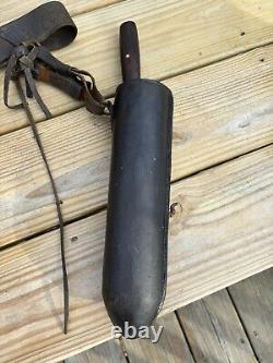 Antique Butcher's Block Knife Sheath/Belt Leather Wrapped + Trade Knife 1800's