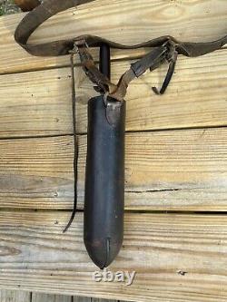 Antique Butcher's Block Knife Sheath/Belt Leather Wrapped + Trade Knife 1800's