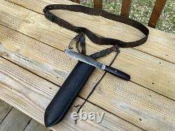 Antique Butcher's Block Knife Sheath/Belt Leather Wrapped + Trade Knife 1800's