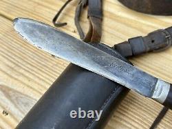 Antique Butcher's Block Knife Sheath/Belt Leather Wrapped + Trade Knife 1800's