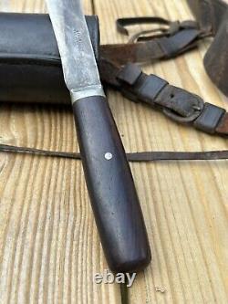 Antique Butcher's Block Knife Sheath/Belt Leather Wrapped + Trade Knife 1800's