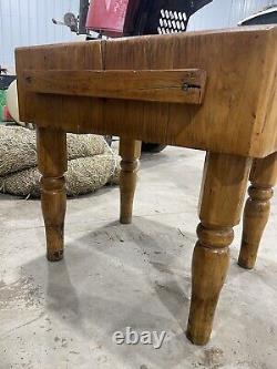 Antique French Provincial Solid Maple Wood Heavy Butcher Block Island Table