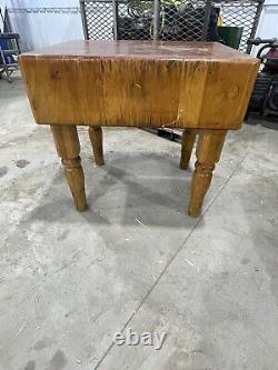 Antique French Provincial Solid Maple Wood Heavy Butcher Block Island Table