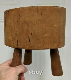 Antique Hand Made 3 Legged Small Butcher Block Stool Decor Primitive Furniture
