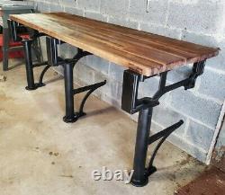 Antique Industrial Table Cast Iron Machine Legs Williamsburg Butcher Block Top