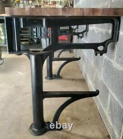 Antique Industrial Table Cast Iron Machine Legs Williamsburg Butcher Block Top