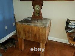 Antique Large Wood Butchers Block Table 30x30x16 block. 34 height