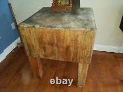 Antique Large Wood Butchers Block Table 30x30x16 block. 34 height