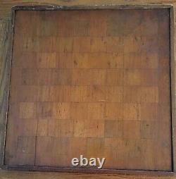 Antique Primitive Checkerboard Wood Inlay Butcher Block Type Construction Worn