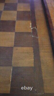 Antique Primitive Checkerboard Wood Inlay Butcher Block Type Construction Worn