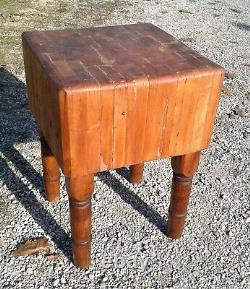 Antique Primitive Small Square Maple Butcher Chopping Block or Table 1900s