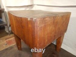 Antique Solid Maple Butcher Block Table dovetailed 30 1/2 x 30 1/2 33 high