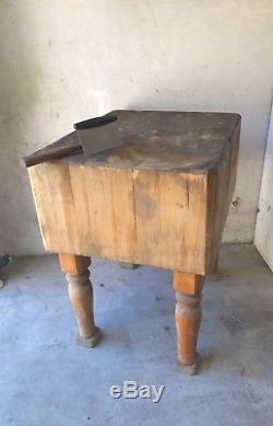 Antique Thick Solid Butcher Block 1900s