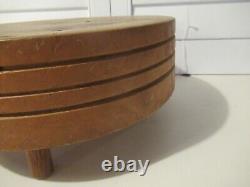 Antique Tuk Away Kitchen Counter Round Wood Butcher Block Cutting Board With Fee