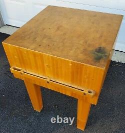 Antique Vintage Butcher Block Table 31x24x24 Solid Wood Heavy