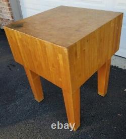 Antique Vintage Butcher Block Table 31x24x24 Solid Wood Heavy