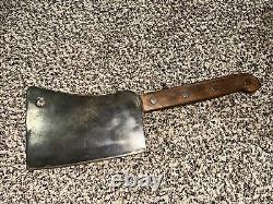 Antique Vintage Oak Leaf #8 Wm Enders Butcher Block Large Meat Cleaver Hand Tool