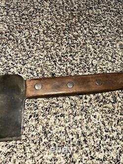 Antique Vintage Oak Leaf #8 Wm Enders Butcher Block Large Meat Cleaver Hand Tool