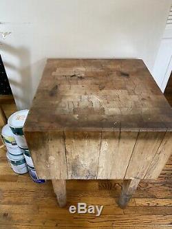Antique Vintage Solid Butcher Block Table 23 X 23 X 31 tall