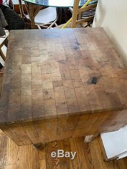 Antique Vintage Solid Butcher Block Table 23 X 23 X 31 tall
