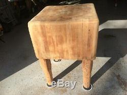 Antique Vintage Solid Butcher Block Table 24 X 24 X 34 tall X15.25deep