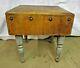 Antique Wood Butcher Block Table Kitchen Island Wooden Legs Meat Stand Flat Top