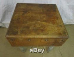 Antique Wood Butcher Block Table Kitchen Island Wooden Legs Meat Stand FLAT TOP
