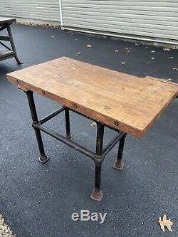 Antique Workbench, Butcher Block, Vise, Kitchen Island, Desk, table, Drafting