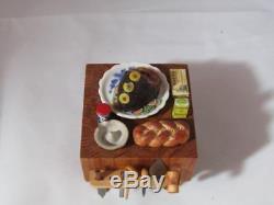 Artisan Signed Dollhouse Miniature Butcher Block Table With Cooked Ham, Knives