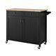 Bainport Black Wood Kitchen Island With Natural Butcher Block Top 44.25 In. W