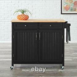 Bainport Black Wood Kitchen Island with Natural Butcher Block Top 44.25 in. W