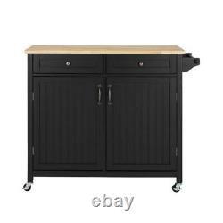 Bainport Black Wood Kitchen Island with Natural Butcher Block Top 44.25 in. W