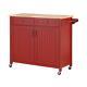 Bainport Chili Red Wood Kitchen Island With Natural Butcher Block Top 44.25 In