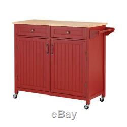 Bainport Chili Red Wood Kitchen Island with Natural Butcher Block Top 44.25 in