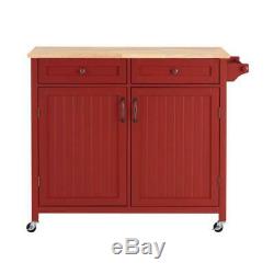 Bainport Chili Red Wood Kitchen Island with Natural Butcher Block Top 44.25 in