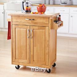 Bakers Table Butcher Block Style Solid Wood Top Kitchen Cart Natural Mobil