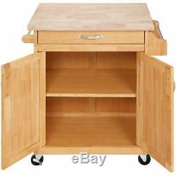 Bakers Table Butcher Block Style Solid Wood Top Kitchen Cart Natural Mobil