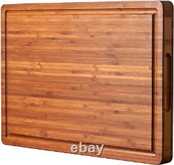 Bamboo Wood Cutting Board for Kitchen, 1 Thick Butcher Block, Cheese Board, and