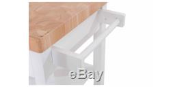 Bedford White Kitchen Cart Butcher Block Top Thick Wood Shelves Grain Storage