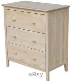 Bedroom 3-Drawer Classic Dresser Unfinished Solid Wood Chest Butcher Block Top