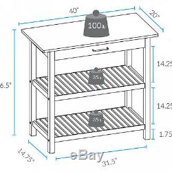 Black Kitchen Island Solid Wood Top Butcher Block Storage Shelves Cart Counter