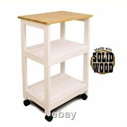 Bowery Hill Microwave Utility Butcher Block Kitchen Cart in White