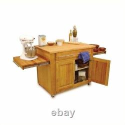 Bowery Hill Mobile Butcher Block Kitchen Cart in Natural Finish
