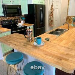 Butcher Block Countertop 50 In. Kitchen Island Table Unfinished Hevea Solid Wood