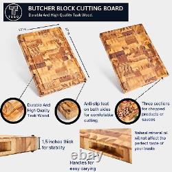 Butcher Block Cutting Board 17 x 13 x 1.5 inches End Grain Teak Wood Cutti