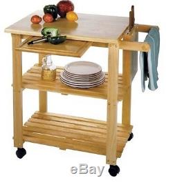 Butcher Block Island Cart Table Kitchen Rack Cutting Board Shelf Rolling Stand A